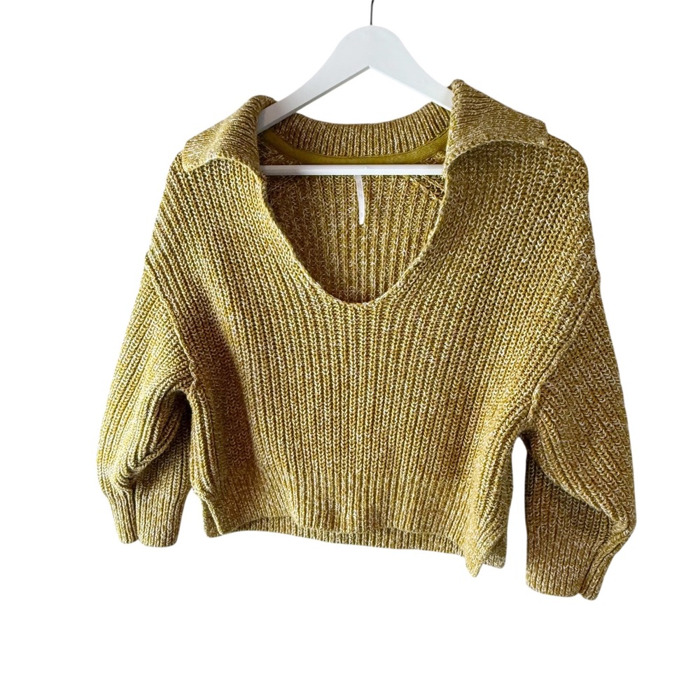 Free People Love This City Chunky Collared Pullover Sweater‎ Mustard Yellow XS
